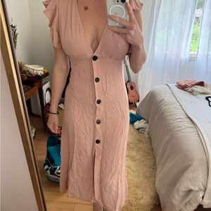 Zara Blush Pink Button-Through Midi Dress